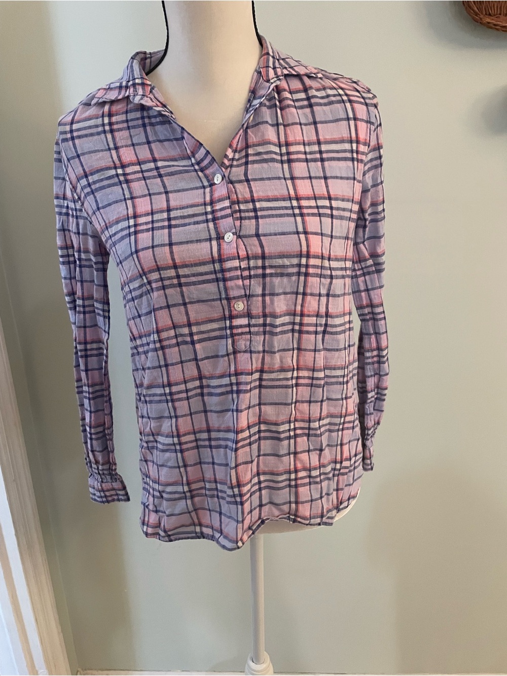 J. Crew Pink Plaid Button-Down Shirt with Navy Windowpane
